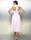 cheap Special Occasion Dresses-A-Line Lace Up Prom Formal Evening Dress Halter Neck Sleeveless Tea Length Satin with Bow(s) 2020