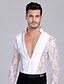 cheap Latin Dancewear-Latin Dance Top Lace Crystals / Rhinestones Men&#039;s Training Performance Long Sleeve Chinlon Lace