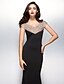 cheap Evening Dresses-Mermaid / Trumpet Beautiful Back Dress Formal Evening Black Tie Gala Sweep / Brush Train Short Sleeve V Neck Jersey with Beading 2024