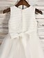 cheap Flower Girl Dresses-A-Line Tea Length Flower Girl Dress - Tulle Sequined Sleeveless Jewel Neck with Sash / Ribbon Pleats by LAN TING BRIDE®
