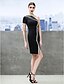 abordables Special Occasion Dresses-Sheath / Column Little Black Dress Holiday Cocktail Party Dress One Shoulder Short Sleeve Short / Mini Jersey with Appliques 2021