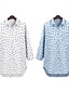 cheap Women&#039;s Blouses &amp; Shirts-Women&#039;s Print Blue / White Blouse , Shirt Collar Long Sleeve