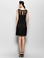 Χαμηλού Κόστους Φορέματα Παρανύμφων-φόρεμα παράνυμφος σε γραμμή με σέσουλα λαιμόκοψη αμάνικο μικρό μαύρο φόρεμα δαντέλα μέχρι το γόνατο με δαντέλα 2023