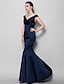 cheap Bridesmaid Dresses-Mermaid / Trumpet V Neck Floor Length Satin Bridesmaid Dress with Criss Cross by LAN TING BRIDE®