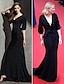 cheap Evening Dresses-Sheath / Column Celebrity Style Dress Holiday Cocktail Party Sweep / Brush Train Half Sleeve V Neck Knit with Pleats 2024