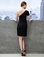 cheap Special Occasion Dresses-Sheath / Column Little Black Dress Holiday Cocktail Party Dress One Shoulder Short Sleeve Short / Mini Jersey with Appliques 2021