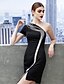 abordables Special Occasion Dresses-Sheath / Column Little Black Dress Holiday Cocktail Party Dress One Shoulder Short Sleeve Short / Mini Jersey with Appliques 2021