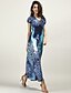 cheap Maxi Dresses-Women&#039;s Boho Beach Boho Maxi Swing Dress - Leopard Blue, Flower Ruched Print Deep V Silk Blue L XL XXL