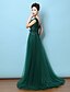 cheap Evening Dresses-A-Line Elegant Formal Evening Dress V Neck Sleeveless Court Train Lace Satin with Lace Sash / Ribbon Bow(s) 2020