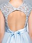 cheap Prom Dresses-A-Line Fit &amp; Flare Beautiful Back Cocktail Party Prom Dress Illusion Neck Short Sleeve Knee Length Lace Tulle with Lace