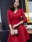 cheap Women&#039;s Dresses-Women&#039;s Solid Red Dress , Party V Neck Long Sleeve