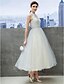 billige Kjoler for Spesielle Anledninger-A-Line Open Back Dress Holiday Tea Length Sleeveless Illusion Neck Tulle with Appliques 2022