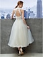 cheap Special Occasion Dresses-A-Line Open Back Dress Holiday Tea Length Sleeveless Illusion Neck Tulle with Appliques 2022