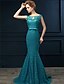 tanie Suknie wieczorowe-Syrena Kolacja oficjalna Sukienka Łódeczka Tren sweep Koronka z Kokardki Koraliki 2020