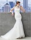 cheap Wedding Dresses-Mermaid / Trumpet Wedding Dresses Jewel Neck Sweep / Brush Train Lace Tulle Sleeveless Open Back with Beading Appliques Button 2020