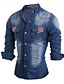abordables Camisas de hombre-Hombre Militar Deportes Algodón Camisa Estampado Azul Oscuro / Manga Larga