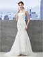 cheap Wedding Dresses-Mermaid / Trumpet Wedding Dresses Jewel Neck Sweep / Brush Train Lace Tulle Sleeveless Open Back with Beading Appliques Button 2020