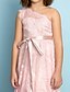 cheap Junior Bridesmaid Dresses-A-Line One Shoulder Knee Length Lace Junior Bridesmaid Dress with Lace / Natural / Mini Me