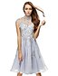 cheap Special Occasion Dresses-Ball Gown Cute Holiday Cocktail Party Company Party Dress Illusion Neck Short Sleeve Knee Length Organza with Beading Appliques 2021