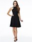 Χαμηλού Κόστους Βραδινά Φορέματα-Βραδινή τουαλέτα Μικρό Μαύρο Φόρεμα Φόρεμα Καλωσόρισμα Μέχρι το γόνατο Αμάνικο Λαιμός ψευδαίσθησης Όλο δαντέλα με Δαντέλα 2023
