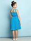 cheap Junior Bridesmaid Dresses-A-Line One Shoulder Knee Length Chiffon Junior Bridesmaid Dress with Side Draping / Natural / Mini Me