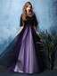 cheap Evening Dresses-A-Line Color Block Formal Evening Dress Illusion Neck Half Sleeve Floor Length Satin Tulle with Sash / Ribbon 2020