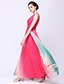 Χαμηλού Κόστους Φορέματα Χορού Αποφοίτησης-Επίσημο βραδινό φόρεμα αποχαιρετισμού σε γραμμή αμάνικο σιφόν αμάνικο λαιμόκοψη με σταυρό / χρωματική διαβάθμιση