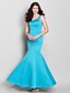 cheap Bridesmaid Dresses-Mermaid / Trumpet Scoop Neck Floor Length Satin Bridesmaid Dress with Bow(s) by LAN TING BRIDE®