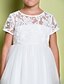 お買い得  子供用ドレス-A-Line Tea Length Flower Girl Dresses Wedding Lace Short Sleeve Jewel Neck with Lace 2022 / First Communion