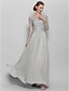 cheap Mother of the Bride Dresses-A-Line Mother of the Bride Dress Sparkle &amp; Shine Scoop Neck Floor Length Chiffon Lace Long Sleeve with Appliques 2023