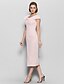cheap Mother of the Bride Dresses-Sheath / Column Mother of the Bride Dress Elegant Scoop Neck Tea Length Chiffon Short Sleeve with Pleats 2021