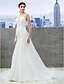 cheap Wedding Dresses-Wedding Dresses Mermaid / Trumpet V Neck Regular Straps Court Train Organza Bridal Gowns With Appliques 2024