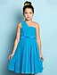 cheap Junior Bridesmaid Dresses-A-Line One Shoulder Knee Length Chiffon Junior Bridesmaid Dress with Side Draping / Natural / Mini Me