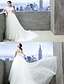 cheap Wedding Dresses-A-Line Off Shoulder Cathedral Train Lace / Tulle Made-To-Measure Wedding Dresses with Lace by LAN TING BRIDE® / Open Back