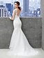 cheap Wedding Dresses-Mermaid / Trumpet Wedding Dresses Jewel Neck Sweep / Brush Train Lace Tulle Sleeveless Open Back with Beading Appliques Button 2020