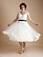זול שמלות כלה-שמלות חתונה באורך הקרסול גזרת A ללא שרוולים רצועות תחרה עם פפיון תחרה 2023 שמלות כלה