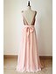 cheap Evening Dresses-A-Line Beautiful Back Dress Formal Evening Floor Length Half Sleeve Plunging Neck Chiffon with Sash / Ribbon Bow(s) 2023