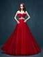 preiswerte Abendkleider-A-Linie Formeller Abend Kleid Sweetheart Pinsel Schleppe Tüll mit Spitze Kristall Verzierung Seitlich drapiert 2020