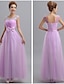 cheap Bridesmaid Dresses-Sheath / Column One Shoulder Floor Length Tulle Bridesmaid Dress with Sash / Ribbon / Bow(s) / Beading