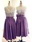 cheap Bridesmaid Dresses-A-Line Bridesmaid Dress Jewel Neck Sleeveless Lace Up Tea Length Taffeta / Lace Bodice with Lace / Bow(s) 2022