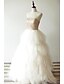 billige Fest kjoler-A-linje Gennemsigtig Kjole Skolebal Gulvlang Uden ærmer Illusion hals Tyl med Draperet 2023