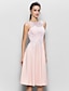 cheap Bridesmaid Dresses-A-Line Scoop Neck Knee Length Chiffon / Beaded Lace Bridesmaid Dress with Lace by LAN TING BRIDE®
