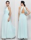 cheap Bridesmaid Dresses-Sheath / Column Jewel Neck Floor Length Chiffon Bridesmaid Dress with Draping