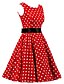 billige Vintagekjoler-Dame Kjole med A-linje Knelang kjole Rød Ermeløs Polkadotter Trykt mønster Vår Sommer Rund hals 1950-tallet Årgang Bomull S M L XL XXL 3XL 4XL 5XL / Store størrelser