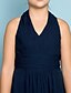 cheap Junior Bridesmaid Dresses-A-Line Halter Neck Floor Length Chiffon Junior Bridesmaid Dress with Criss Cross / Draping