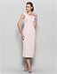 cheap Mother of the Bride Dresses-Sheath / Column Mother of the Bride Dress Elegant Scoop Neck Tea Length Chiffon Short Sleeve with Pleats 2021