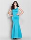 cheap Bridesmaid Dresses-Mermaid / Trumpet Scoop Neck Floor Length Satin Bridesmaid Dress with Bow(s) by LAN TING BRIDE®