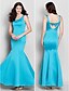 cheap Bridesmaid Dresses-Mermaid / Trumpet Scoop Neck Floor Length Satin Bridesmaid Dress with Bow(s) by LAN TING BRIDE®