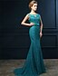 Χαμηλού Κόστους Βραδινά Φορέματα-Τρομπέτα / Γοργόνα Επίσημο Βραδινό Φόρεμα Scoop Neck Ουρά Δαντέλα με Φιόγκος(οι) Χάντρες 2020