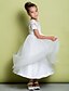 cheap Flower Girl Dresses-A-Line Tea Length Flower Girl Dresses Wedding Lace Short Sleeve Jewel Neck with Lace 2022 / First Communion